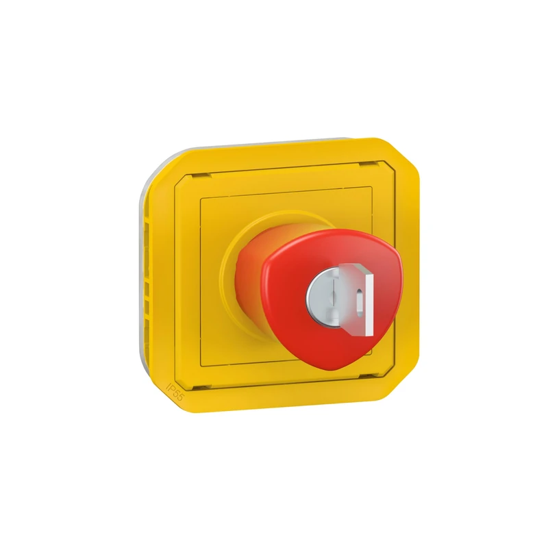 LEGRAND, Plexo 069548L Insert, Emergency Off Button with Key for Reset, Closer + Opener, Includes 2 Keys, Key Removable in 0 Position, 3A, IP55, IK07, Colour: Yellow