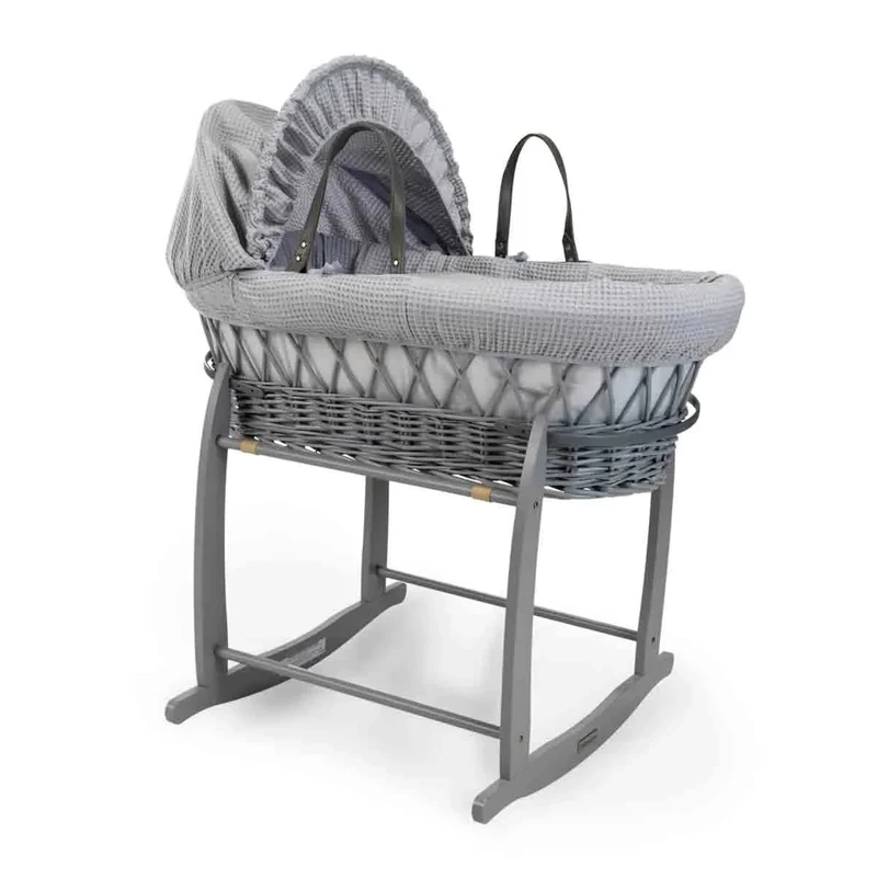 Clair de Lune Cotton Dream Grey Wicker Moses Basket and Grey Deluxe Rocking Stand 68 x 30 cm (Grey)
