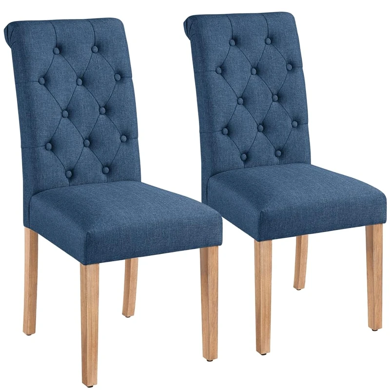 Yaheetech Dining Chairs Set of 2 Upholstered High Back Soft Padded Seat Side Fabric Chairs for Kitchen Living Room, Blue