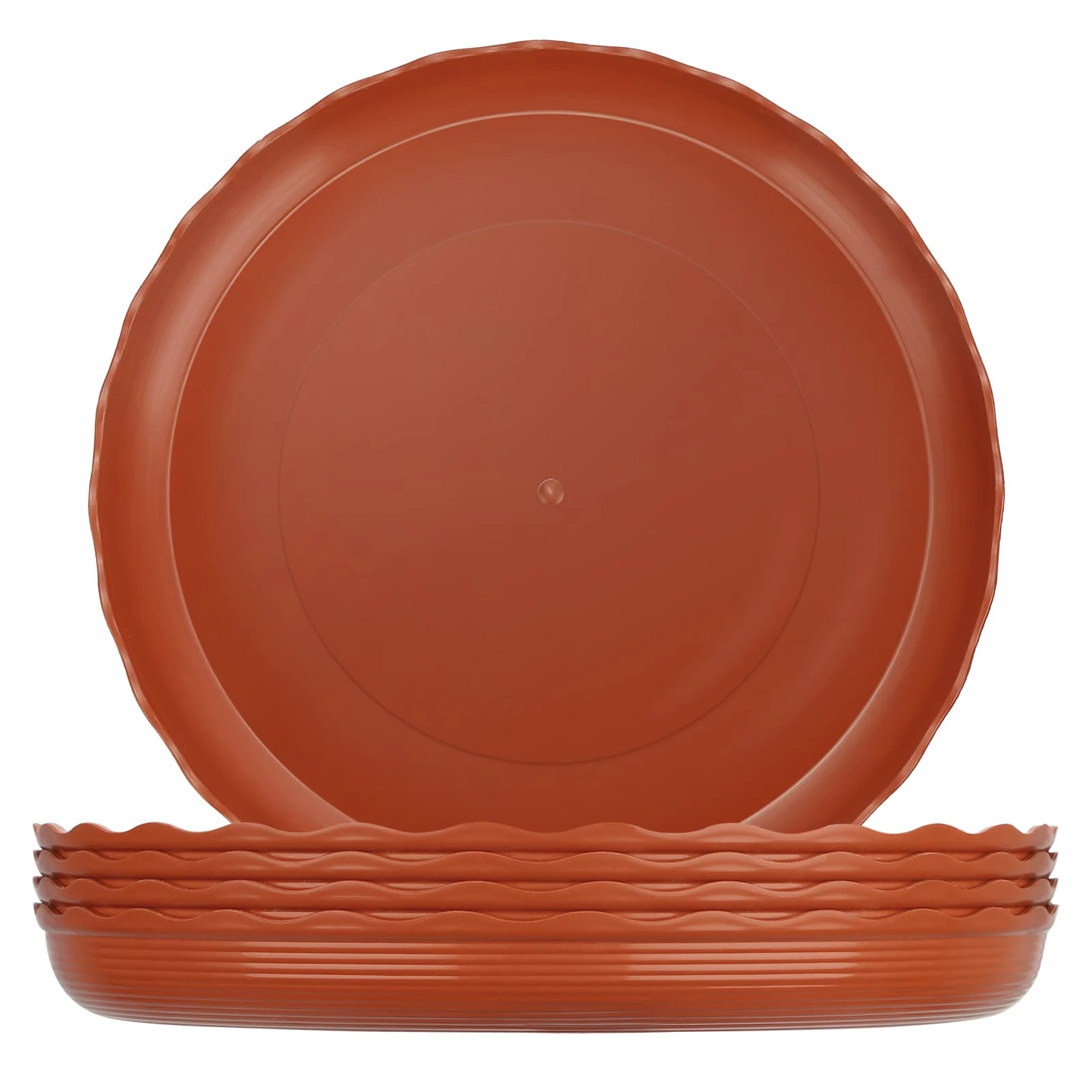 Chuboir 5 Pack Plant Pot Saucers 30cm, Durable Thicker Plastic Plant Saucer, Round Flower Plant Pot Drip Trays for Indoor Outdoor Garden (30cm / 11.8 inch, Brick Red)