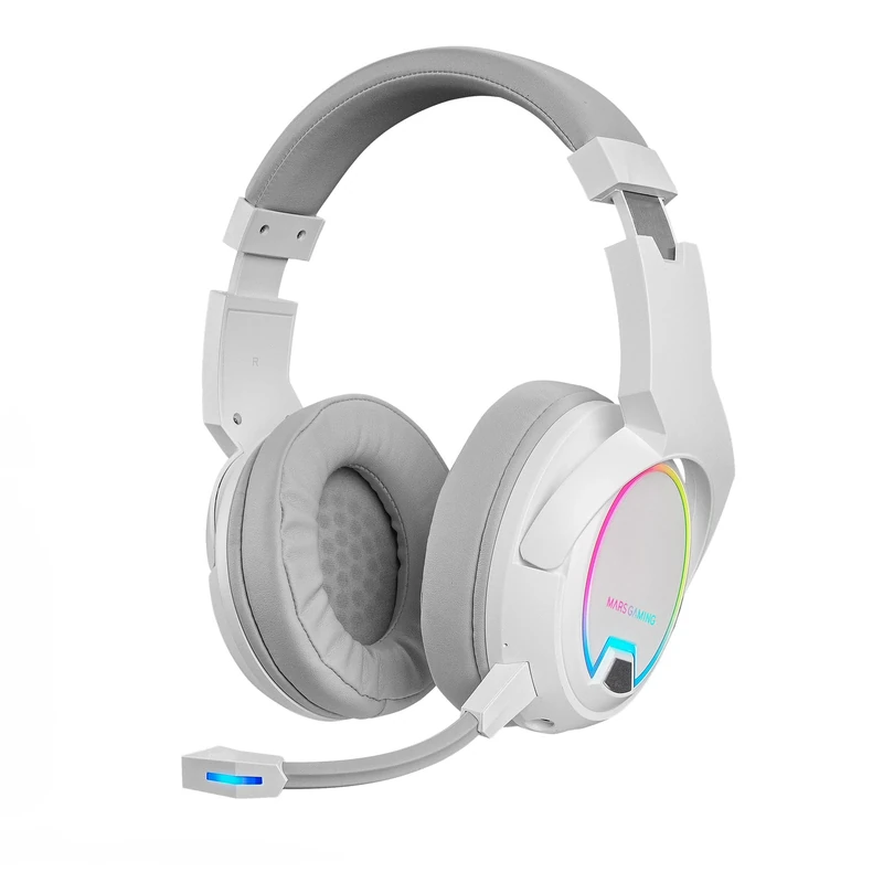 Mars Gaming MHW-100, Wireless ARGB Flow Headset, Detachable ENC Microphone, Passive Noise Cancelling ENC, Windows/PS4/PS5/XBOX ONE/XBOX SERIES X|S/Mac/Switch/Switch 2/Smartphone/Tablet, White