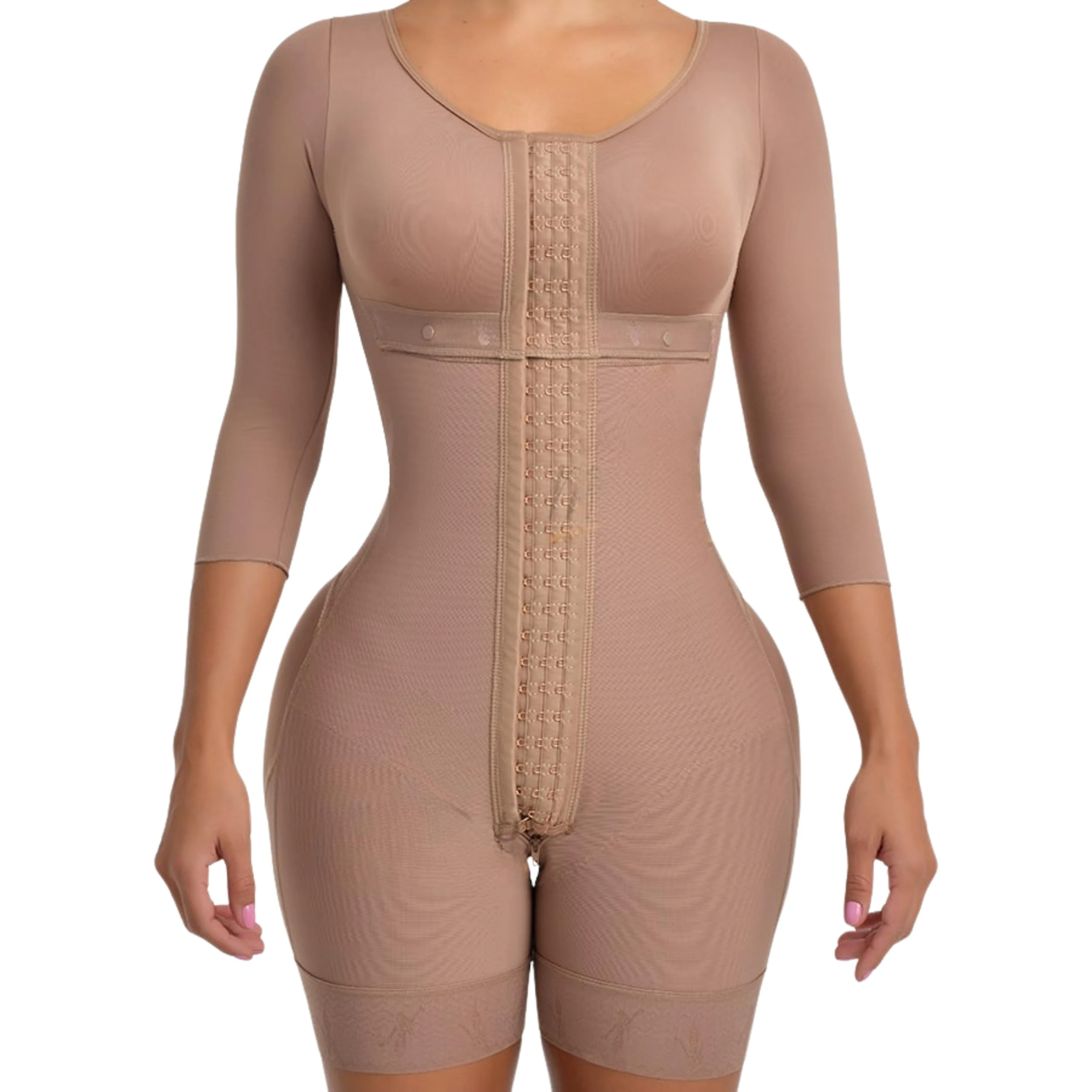 Melibelt 2031 Fajas Colombianas Moldeadoras - Hourglass Shapewear for Women - Tummy Control Shapewear With Sleeves and Bra, Brown, X-Small