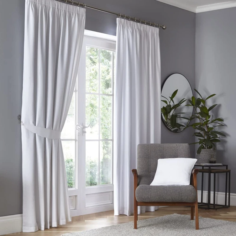 Fusion White Blackout Curtains – W168 x L137cm (66x54) – Pencil Pleat – 2 Panels – Thermal Insulated Drapes for Bedroom & Living Room – Plain White Curtains – Soft Cotton Blend - Image 1