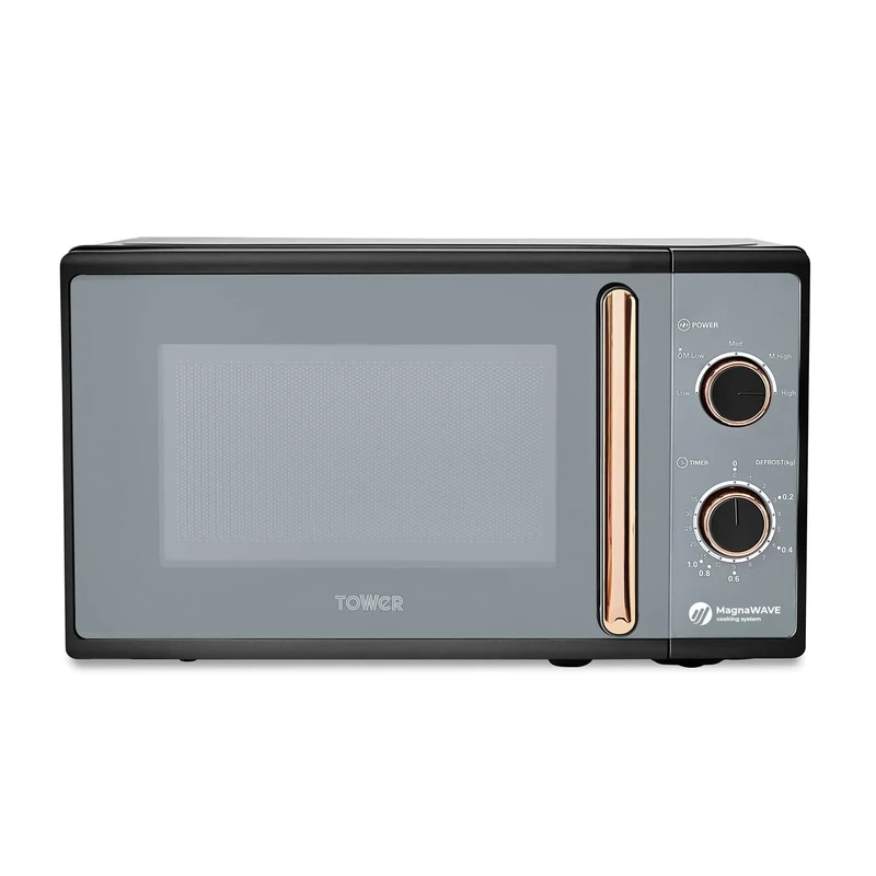 Tower T24038RG Cavaletto Manual Microwave with 5 Power Levels & 35 Minute Timer, 800W, 20L, Black & Rose Gold