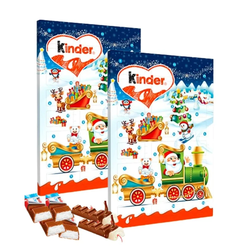 Kindar advent calendar - kindar chocolate advent calendar 2025 kids Christmas countdown - 24 pieces individually wrapped mini bars - Christmas chocolate gift advent (Pack of 2)