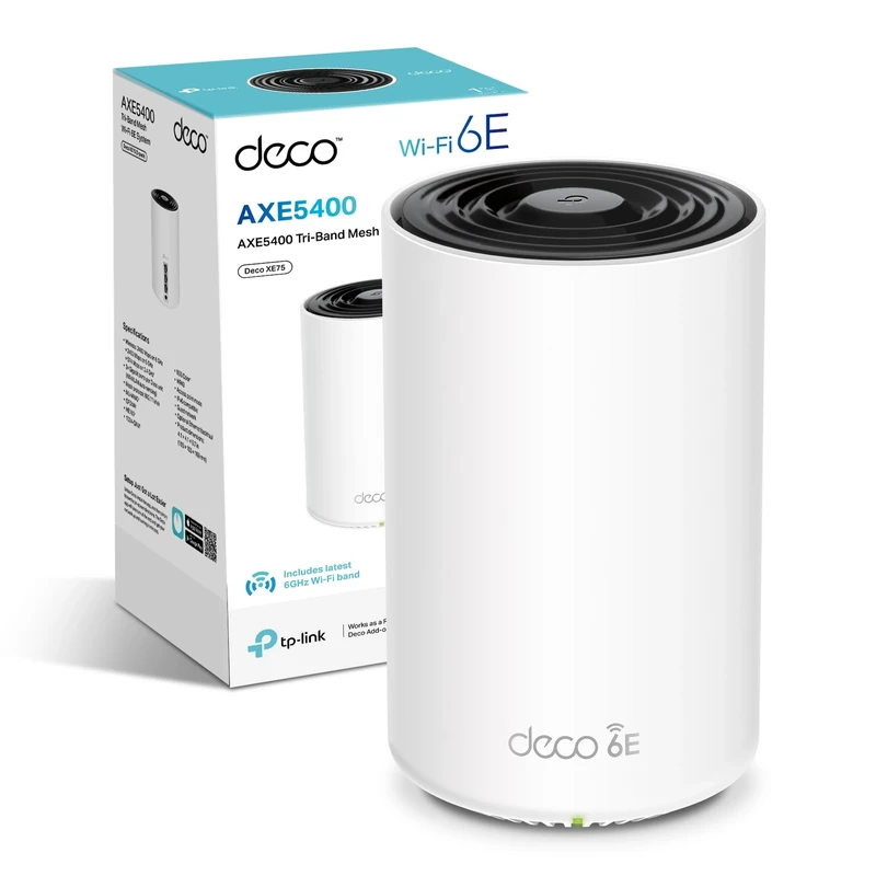 TP-Link Deco XE75 AXE5400Mbps WiFi 6E Mesh System, 8K/4K Streaming, Online Meeting, AI-Driven Mesh, Deco Extender, Covers 2,900 ft2, Connect 200 Devices, Alexa, Easy Setup, Homeshield