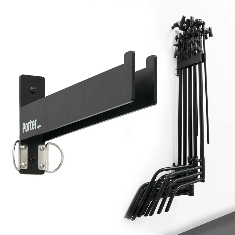 C Stand Wall Mount Bracket - Rack Wall Storage - Light Stand Bracket - Holds 5 C Stands - Heavy Duty Steel Production Hanger - Studio Organizer - Image 1