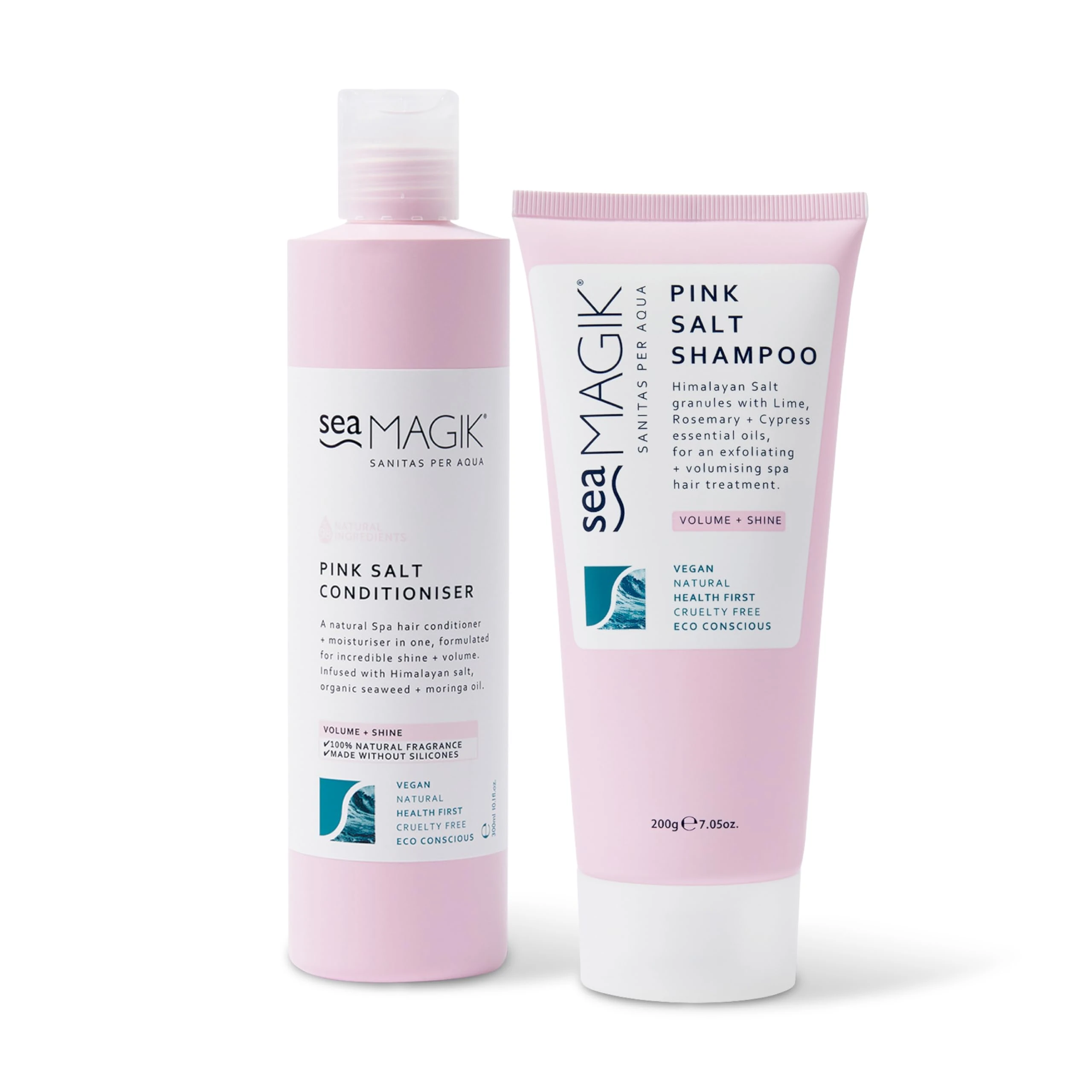 Sea Magik - Natural Silicone Free Shampoo and Conditioner, Exfoliating Pink Salt Granules, Professional SPA Hair and Scalp Treatment with Fragrance, Deep Cleansing, Vegan, Cruelty Free (200g + 300ml)…