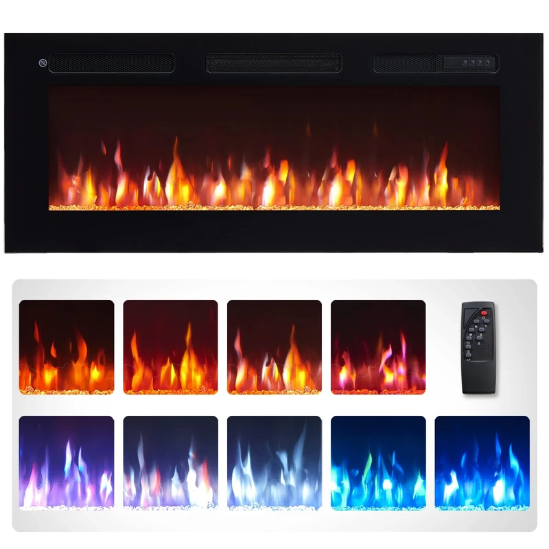 FlameKo Wilton 40"/102cm Electric Fireplace, Wall Mounted, Recessed, 9 Colour Flame Effect, Media Wall Compatible, 900W - 1800W Heater, Remote Control