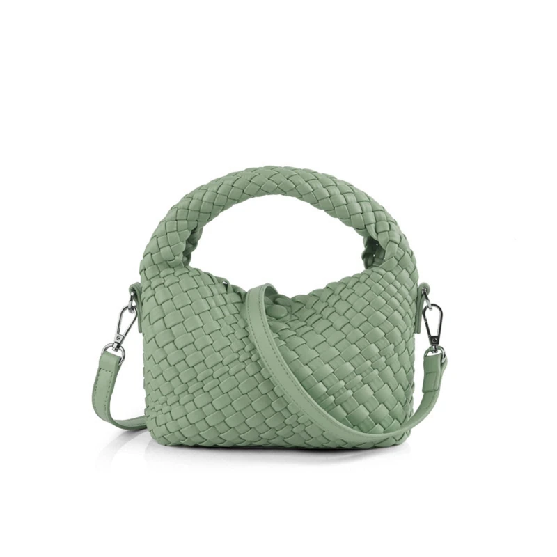 LMKIDS Women Woven Tote Small Crossbody Bag, Weave Quilted Purse Square Shoulder Bag Woven Handbag with Detachable Strap, Ai Green