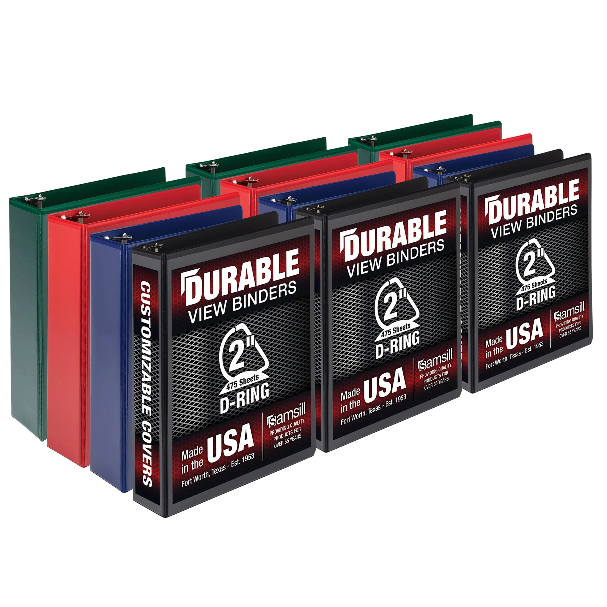 Samsill Durable 3 Ring Binder Made in The USA, 2-Inch D Ring Binder, Holds 350 Sheets, Customizable Clear View Cover, Basic Assortment, 12 Pack (MP126468)
