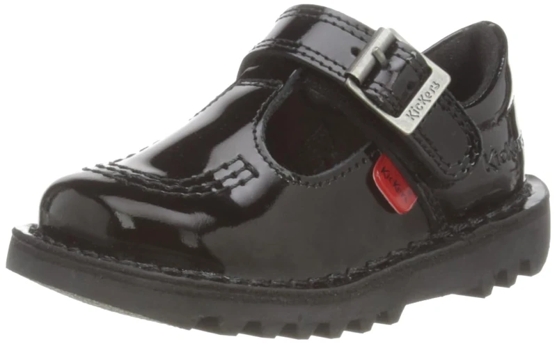 Kickers Girl's Kick T School Uniform Shoe | Smart Everyday School Look | Everyday Comfort Fit, Cushioned for All-Day Wear, Black, 12 UK Child