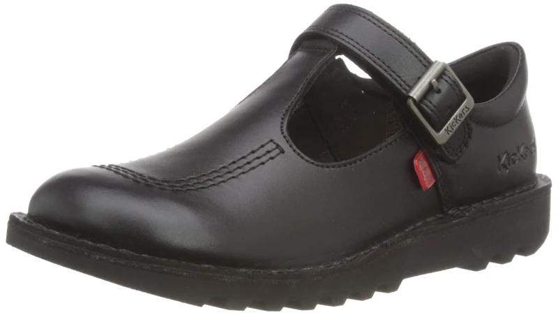 Kickers Girl's Kick T Vel School Uniform Shoe | Smart Everyday School Look | Everyday Comfort Fit, Cushioned for All-Day Wear, Black, 12.5 UK Child