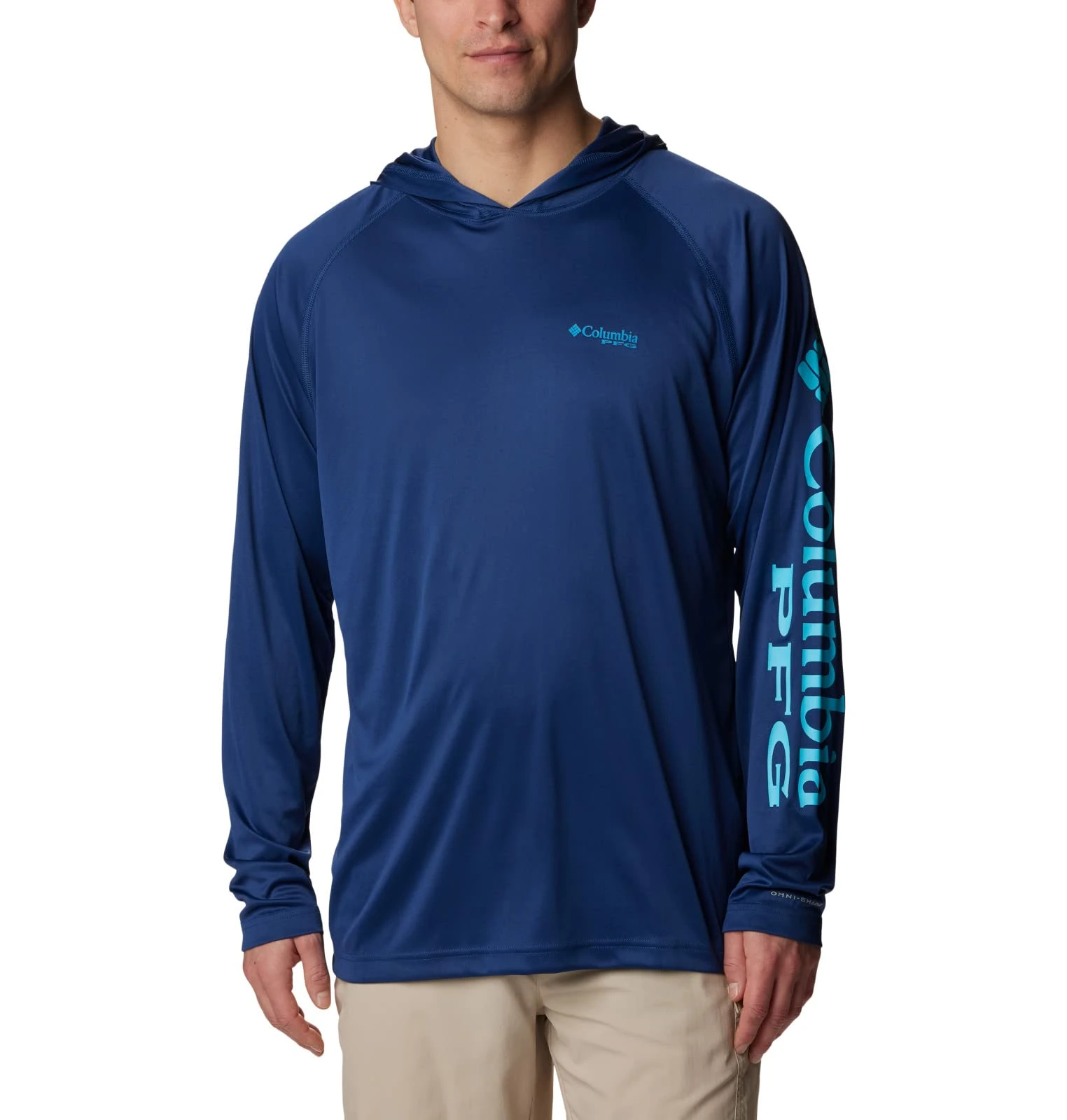 Columbia Men's PFG Terminal Tackle Hoodie Hooded Sweatshirt, Carbon/Opal Blue Logo, 4X
