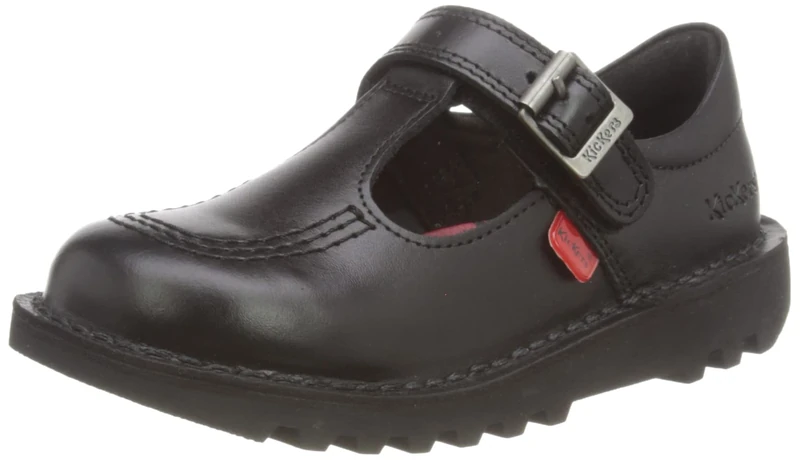 Kickers Girl's Kick T Vel School Uniform Shoe | Smart Everyday School Look | Everyday Comfort Fit, Cushioned for All-Day Wear, Black, 5 UK Child
