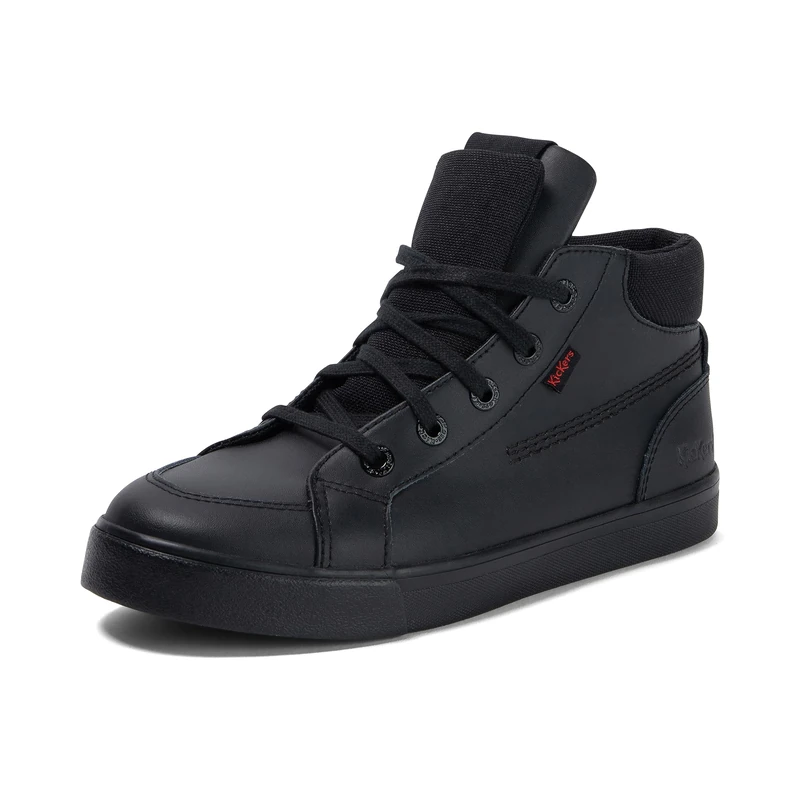 Kickers Boy's Tovni Hi Double Tongue School Uniform Shoe | Smart Everyday School Look | Everyday Comfort Fit, Cushioned for All-Day Wear, Black, 4 UK Child