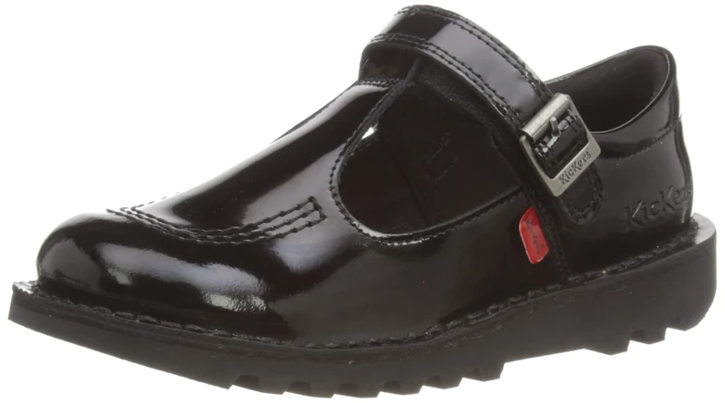 Kickers Girl's Kick T Vel School Uniform Shoe | Smart Everyday School Look | Everyday Comfort Fit, Cushioned for All-Day Wear, Black, 13 UK Child