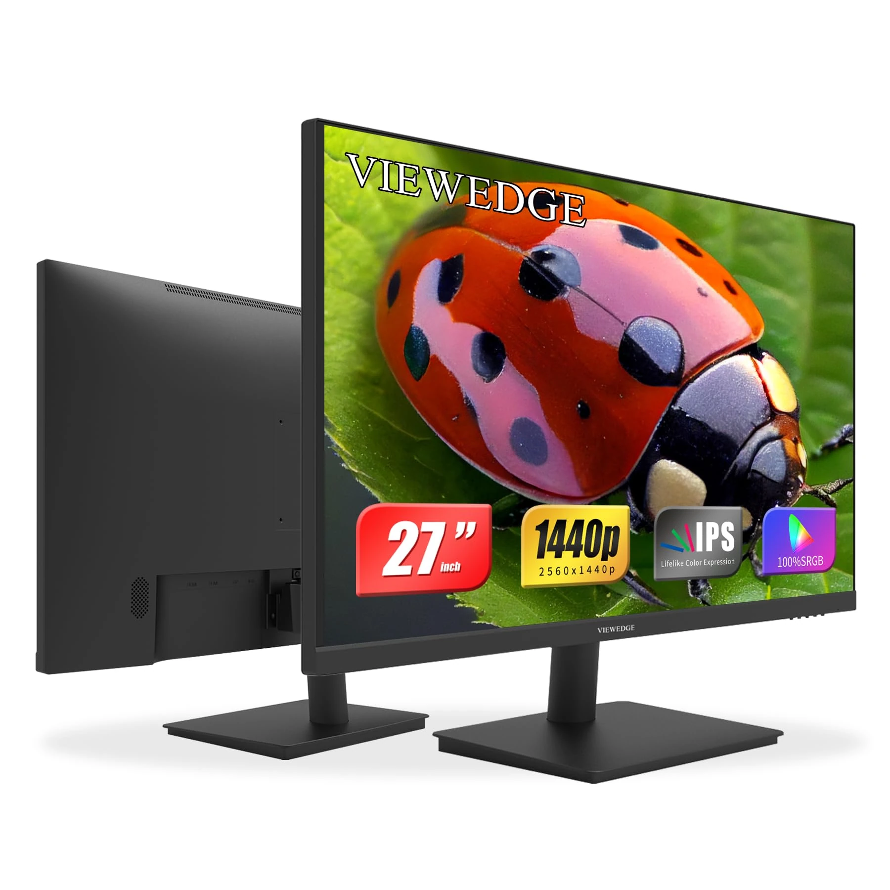 Viewedge 27 Inch Monitor - 1440p 2k Computer Monitor 27 inch Featured with IPS Panel 75 Hz 5ms - Ultra Thin Bezel Designed - Eye Protection (Blue Light Filter) HDMI & DP Input Best for Office & Game
