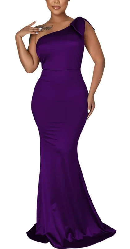 JTNFairy Women's Sexy Ruffle Sleeveless One Shoulder Bodycon Dresses Classy Pencil Curvy Party Evening Long Formal Dress, 507purple, M