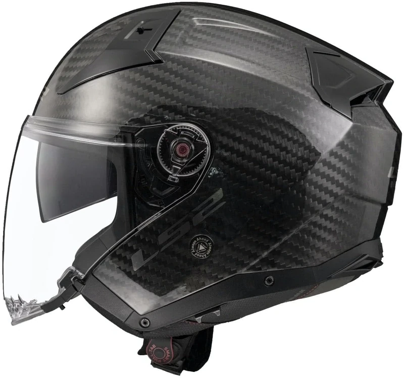 LS2 Open Faced Carbon Motorcycle Helmet. Infinity II Jet Motorbike Lid - Gloss Carbon - XS (53-54cm)