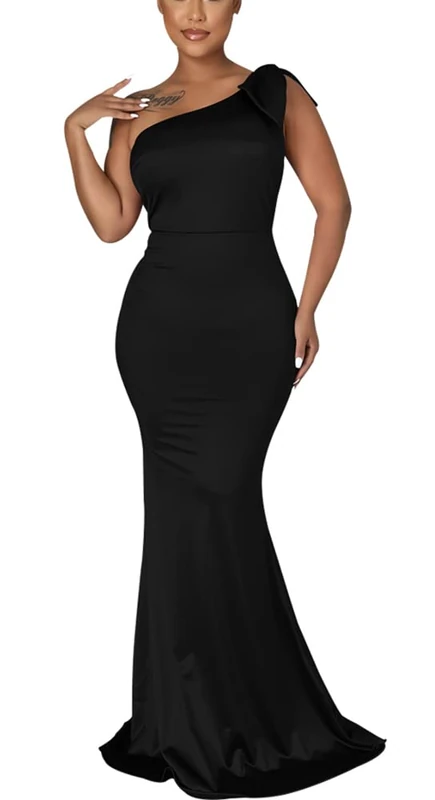 JTNFairy Women's Casual Floral Print Long Maxi Dress Plus Size Plain Party Outfits, 507 Black, XXL