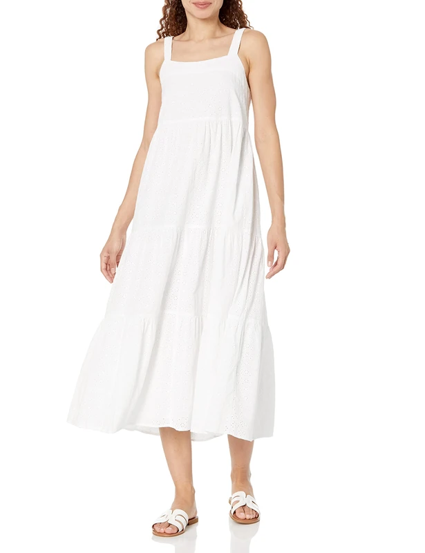 The Drop Women's Britt Tiered Maxi Tent Dress, White Eyelet, S