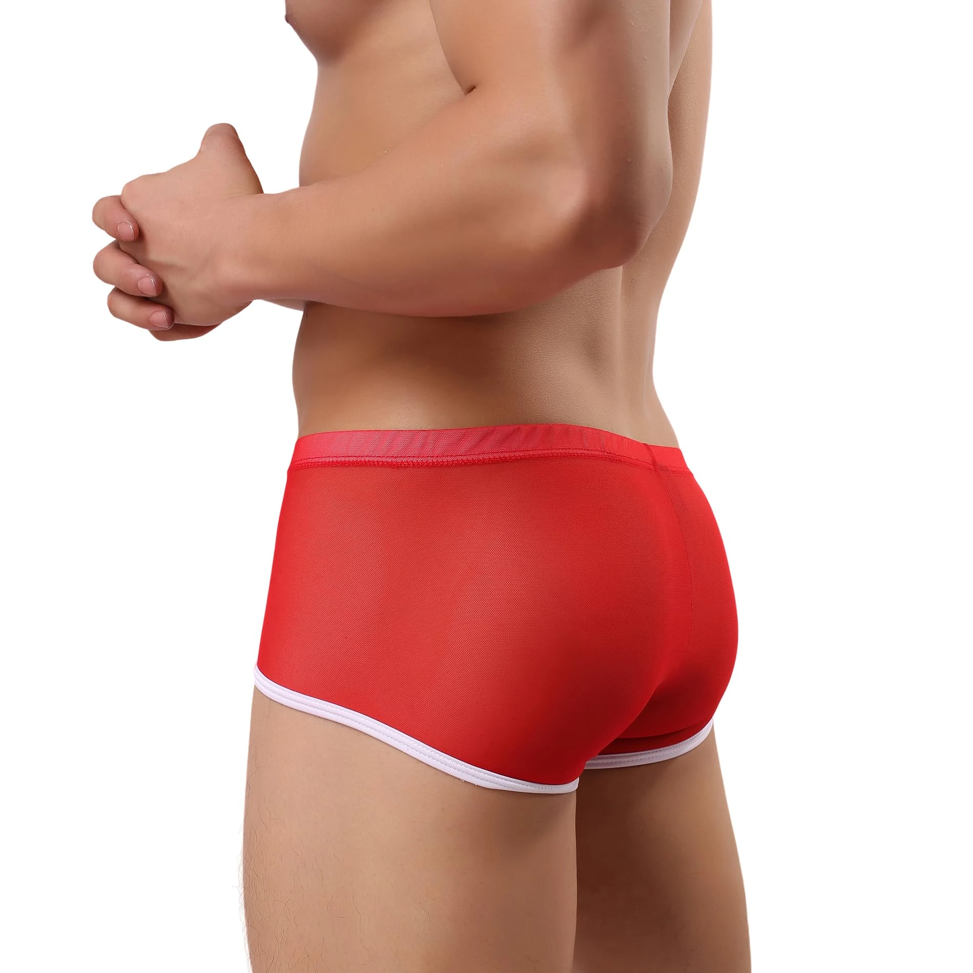 Drelaar Men's Comfortable Silky Underwear Trunks Sexy Translucent Boxer Shorts Medium Red