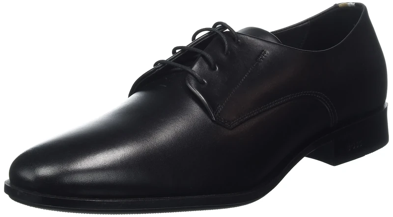 BOSS Mens Colby Derb Leather Derby Shoes with Signature Trims Size 6 Black
