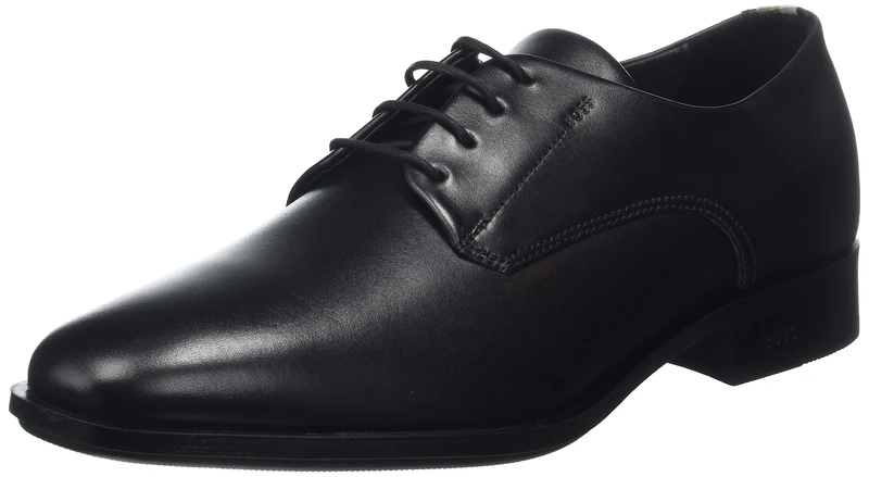 BOSS Men's Colby Derb Leather Derbys with Signature Details Size, Black, 11 UK