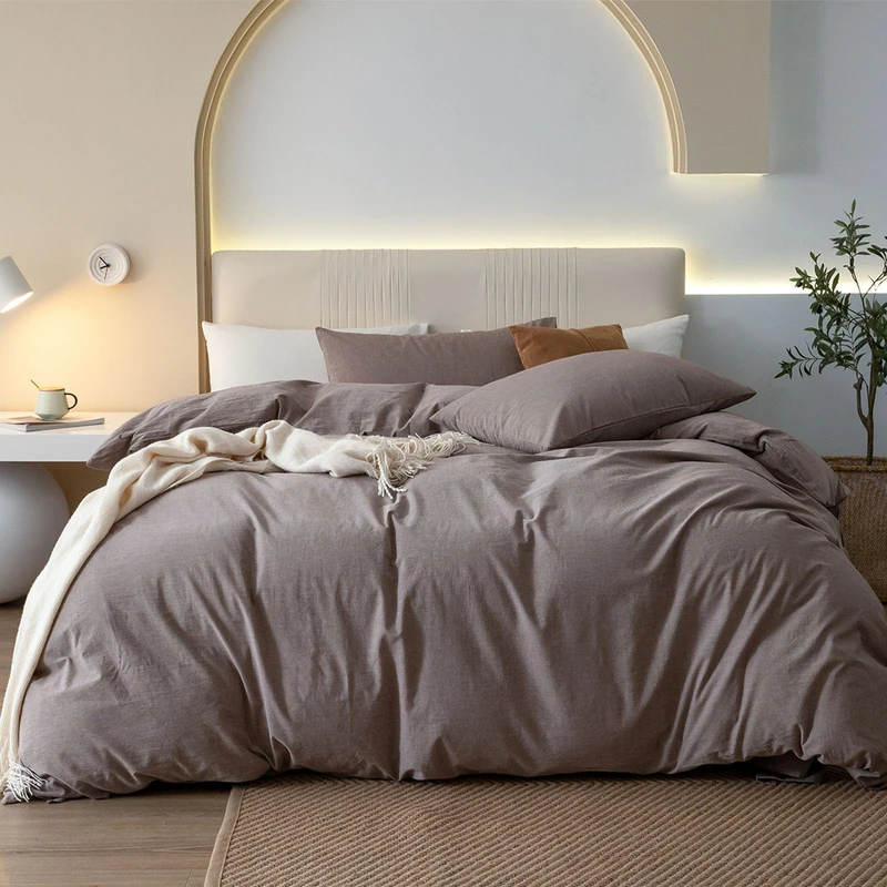 JIYUAN Twin Washed Cotton Duvet Cover Set, 2-Piece, Relaxed Linen Feel