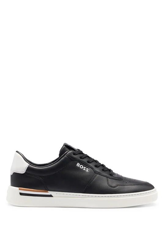 BOSS Mens Clint Tenn Signature-Detail Cupsole Trainers in Leather Size 5 Black