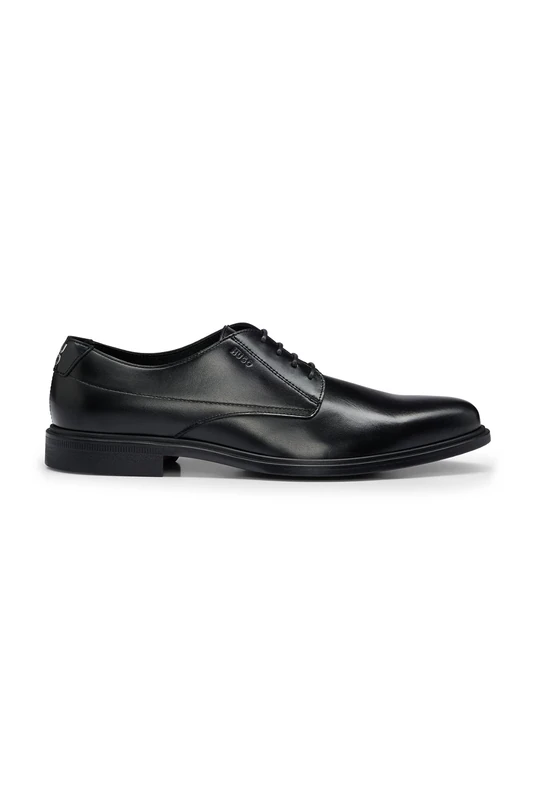 HUGO Mens Kerr Derb Derby Shoes in Nappa Leather with Embossed Logo Size 10 Black