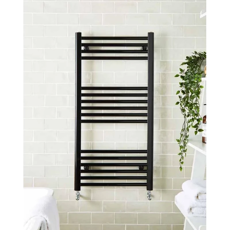Kartell Black 1200mm x 600mm Straight 22mm Towel Rail - STR612B