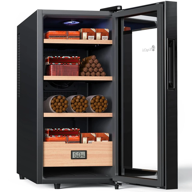 KingChii 26L Electric Cigar Humidors, Temperature Control Cabinet with Spanish Cedar Wood Shelves & Drawer Hygrometer Gifts for Men (200 Counts Capacity) - Image 1