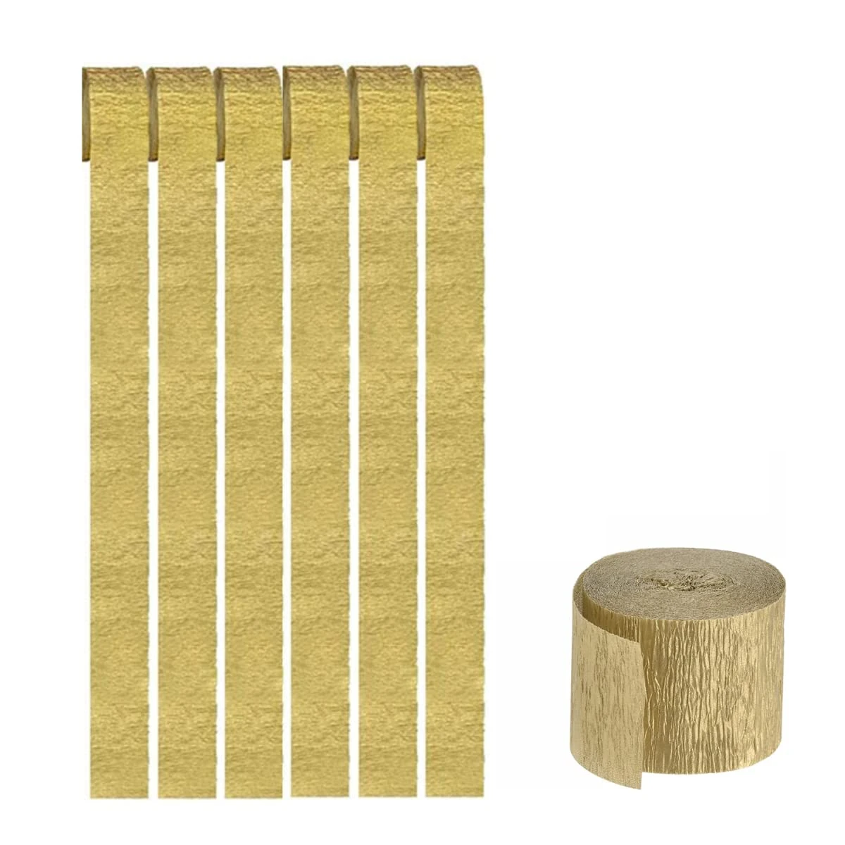 6 Rolls Gold Crepe Paper Streamers - Hanging Christmas Party Streamers with Tassels for Festival Wedding Decor