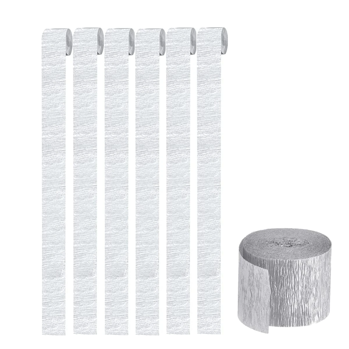 6 Rolls Silver Crepe Paper Streamers - Hanging Christmas Party Streamers with Tassels for Festival Wedding Decor
