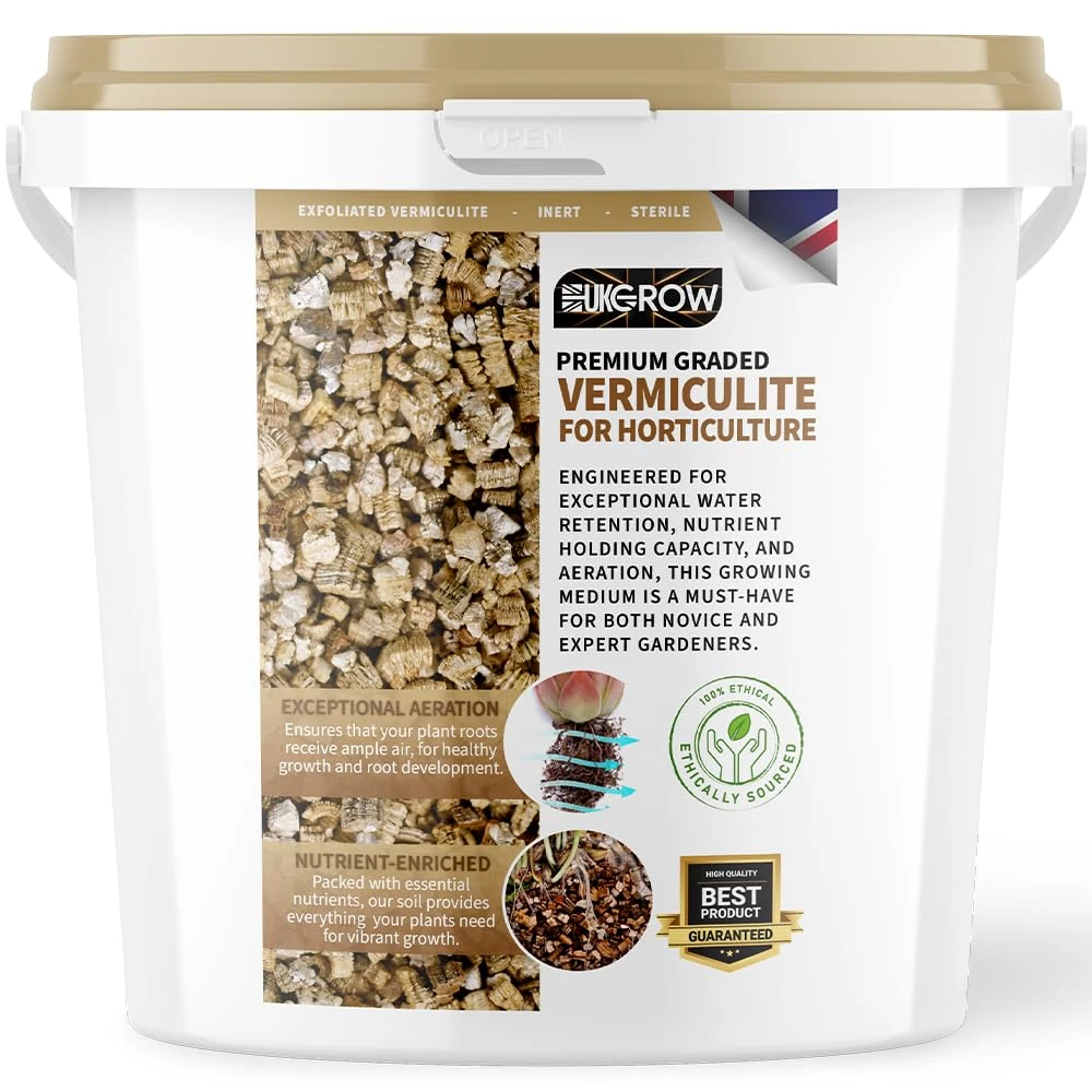 UK GROW Premium Bucket of Vermiculite 1L 2L 3L 5L 10L 20L 25L 30L Retain water and nutrients in soil Premium (5L)