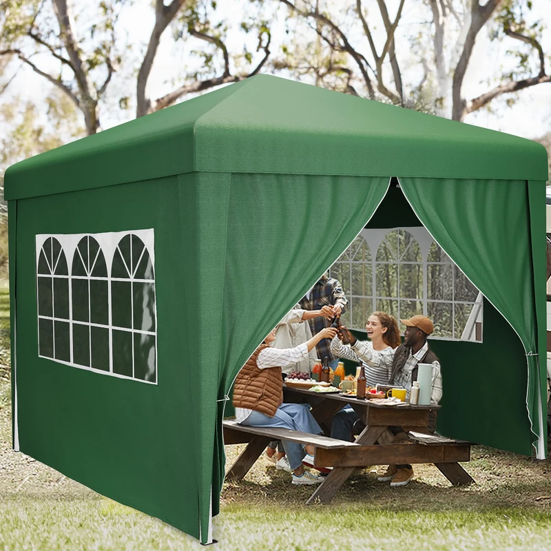 YITAHOME 3x3Meter Outdoor Pop Up Gazebo with Sides and Windows, Waterproof Folding Garden Canopy All Seasons Camping Gazebo Anti-UV with Adjustable Height Stakes Rope Carry & Weight Bags