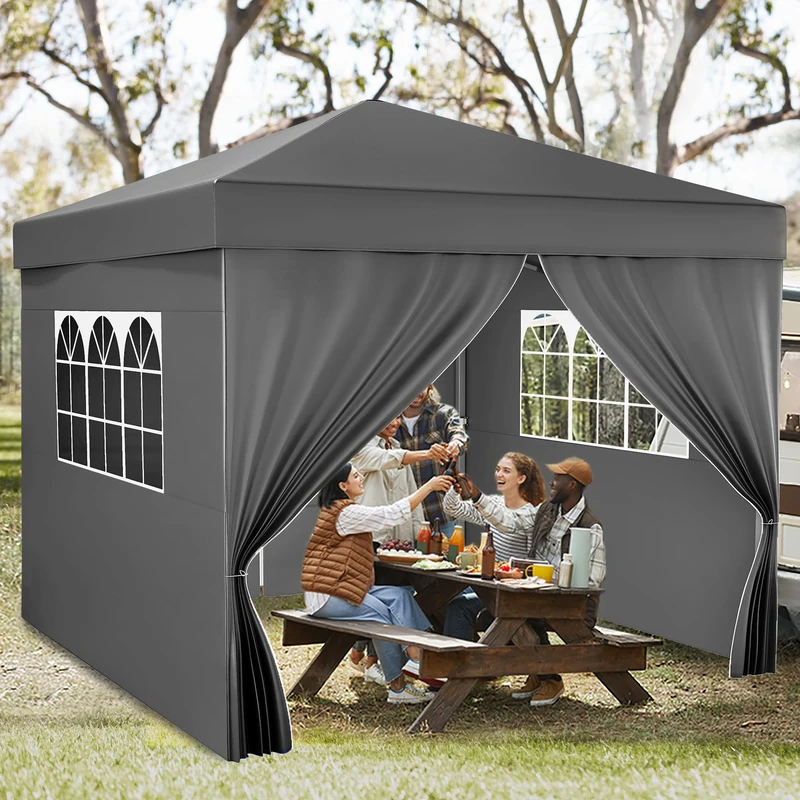 YITAHOME 3x3Meter Outdoor Pop Up Gazebo with Sides and Windows, Waterproof Folding Garden Canopy All Seasons Camping Gazebo Anti-UV with Adjustable Height Stakes Rope Carry & Weight Bags