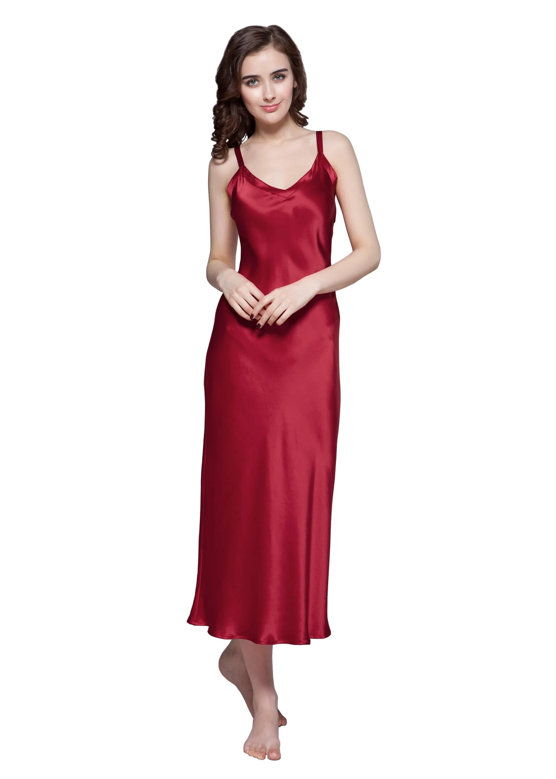 LilySilk Silk Nightgown for Women 22 Momme 100% Pure Silk Neligee Night Dress Sleeveless V Neck Cami Long Dress for Sleeping Ladies Spaghetti Straps M, Claret