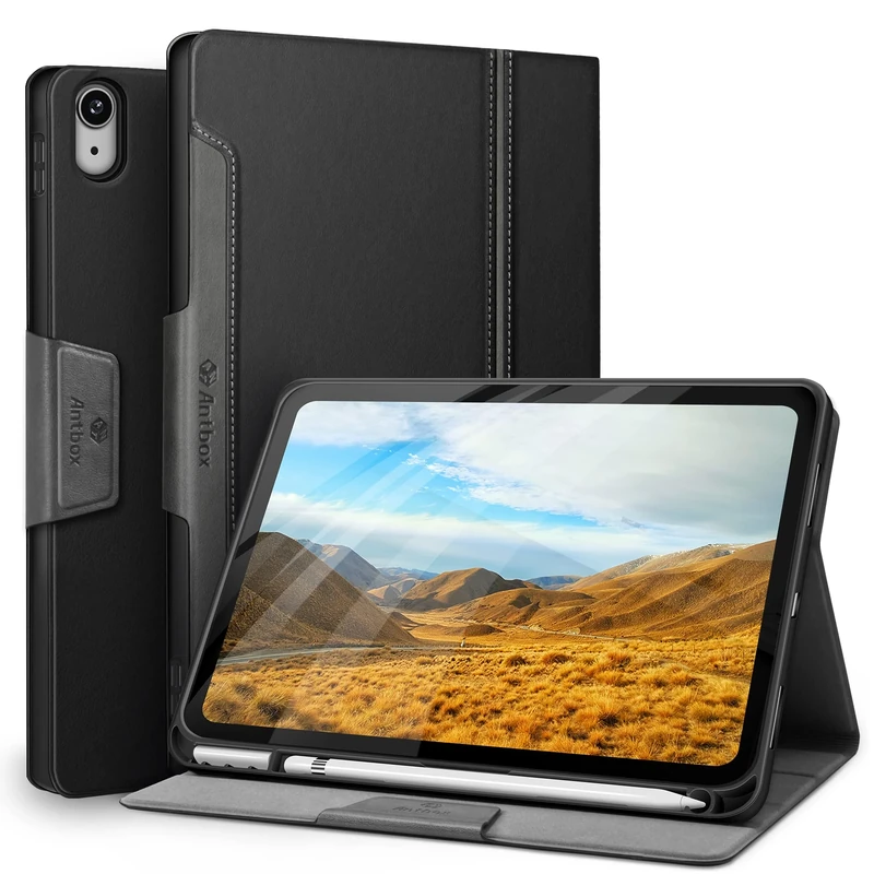 Antbox Case for iPad (A16) 11th Generation 11'' 2025/ iPad 10th Generation 10.9'' 2022 with Built-in Pencil Holder Auto Sleep/Wake Function PU Leather Smart Cover (Black)
