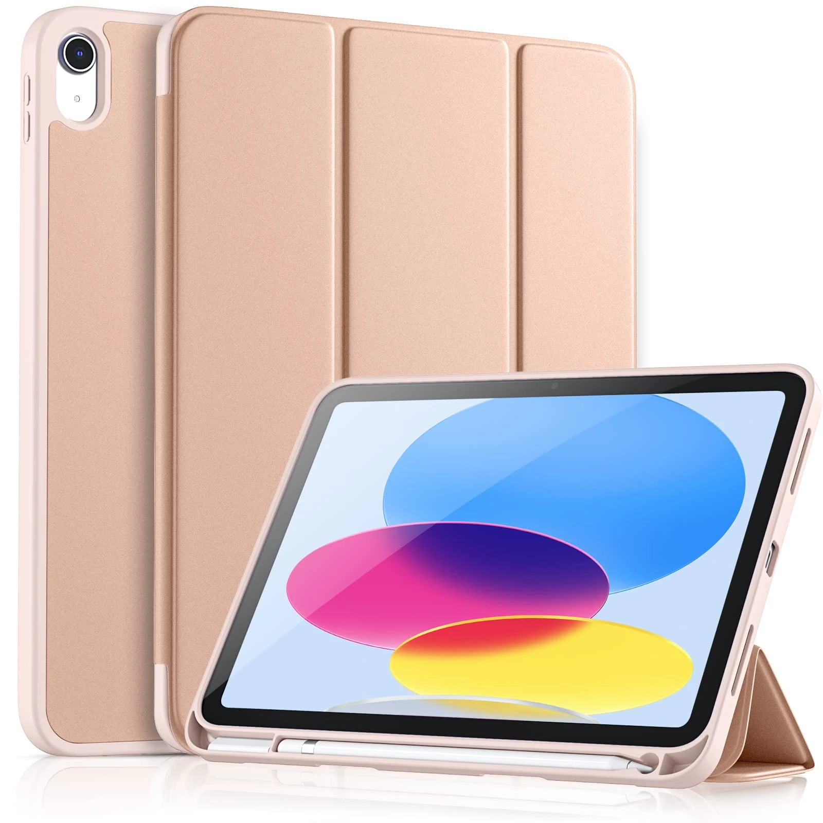 Vobafe Case for iPad (A16) 11th 10th Generation Case (Model: 2025/2022, 11/10.9 Inch), Flexible TPU Back & Trifold Stand, Protective Cover with Pencil Holder, Auto Wake/Sleep, Rose Gold