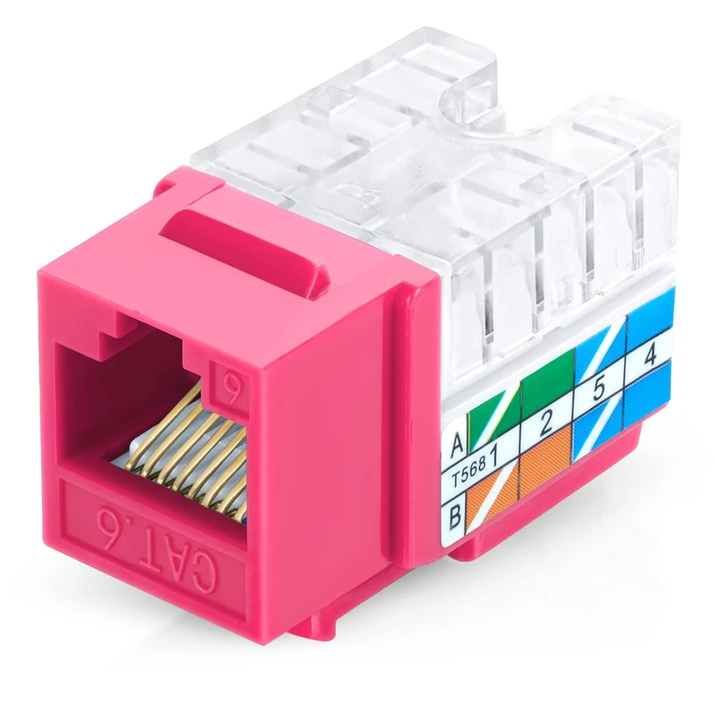 Everest 90 Degree RJ45 Cat6 Keystone Jacks Slim Profile 50-Pack Pink