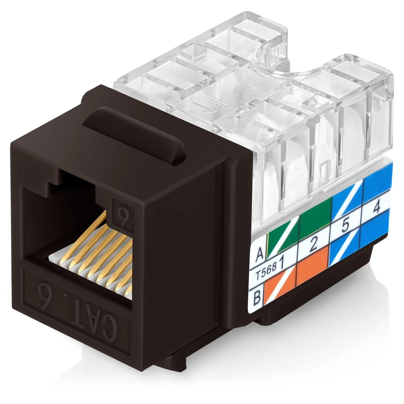 Everest 90 Degree RJ45 Cat6 Keystone Jacks Slim Profile 50-Pack Brown