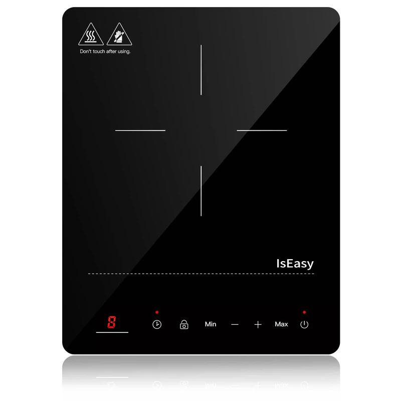 IsEasy Single Induction Cooker 2100W Portable Induction Hob with Slim Black Crystal Panel Body, 9 Power Levels, Max & Min Function, 8-hours Timer, Safety Lock