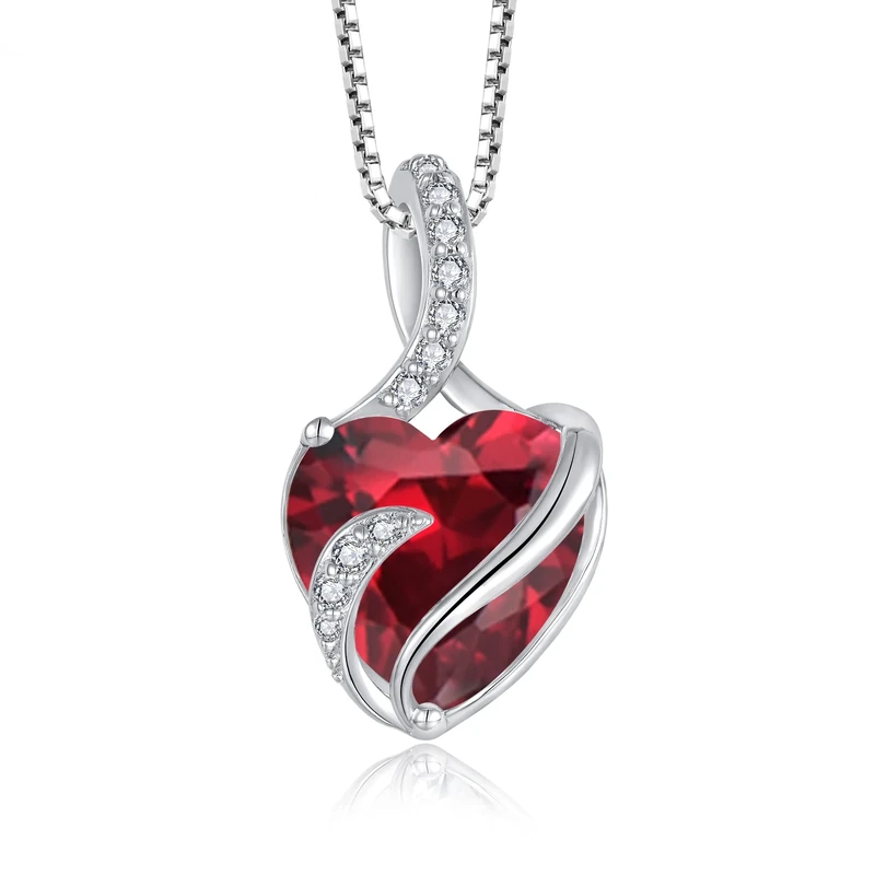 FJ Necklaces for Women 925 Sterling Silver Heart July Birthstone Pendant Necklace Ruby Jewellery Gifts for Her