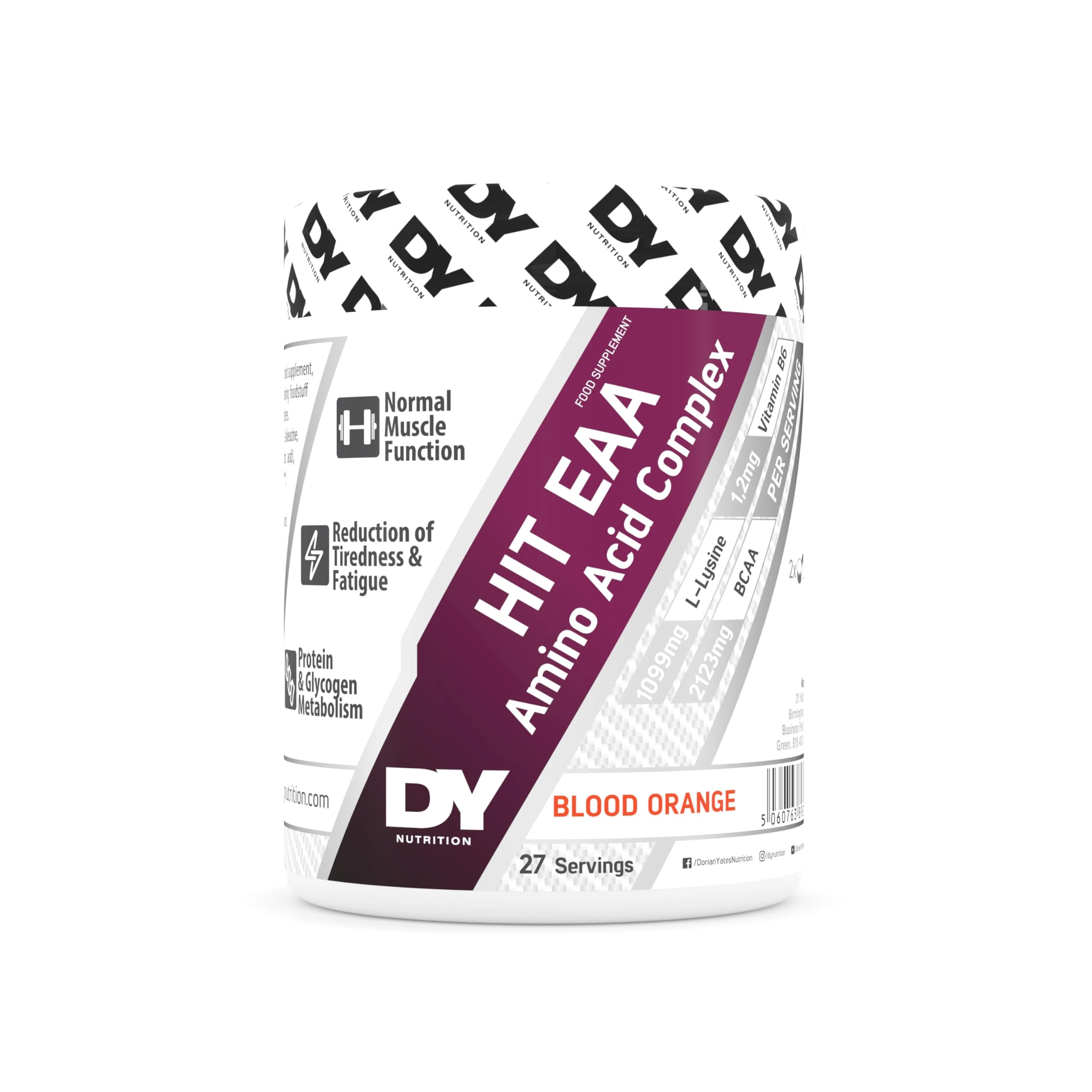 DY Nutrition HIT EAA Essential Amino Acids Complex with BCAAs, L-Lysine & Vitamin B6 | Muscle Repair & Recovery Supplement Intra Workout Powder, 27 Servings, 360g (Blood Orange)