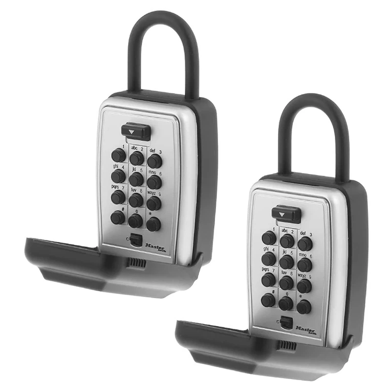 Master Lock Black Wall Mount Key Lock Box with Push Button Code Entry for House Keys, Outdoor Key Safe with Combination Lock for Realtors, Owners, 5 Key Capacity, 2 Pack, 5422EC2
