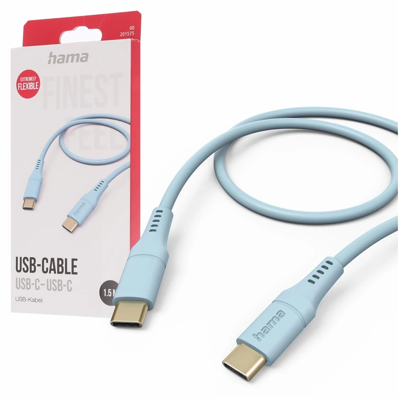 Hama Charging Cable Flexible USB C to USB C, Silicone, 1.5 m (Quick Charge, Mobile Phone Charging Cable, Data Cable, USB Cable, Mobile Phone Cable, USB Type C, Kink Protection, Flexible, - Image 1