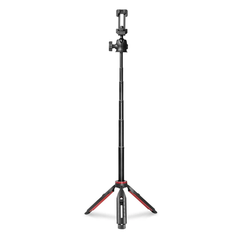 Hama Phone Tripod with Phone Holder (Height-adjustable mini tripod, max height 80 cm, min height 22 cm, 2-in-1 camera smartphone tripod, lightweight aluminum travel tripod ball head remote shutter)